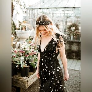 Starry Eyed glitter Star Mesh Maxi - Black